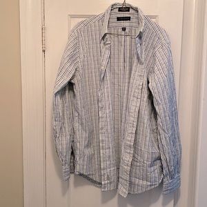 White button-down collar shirt - blue and green checks